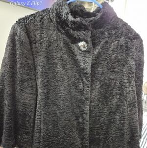 Vintage Ann Taylor Black Faux Fur Jacket Petite Button Front Evening Coat P